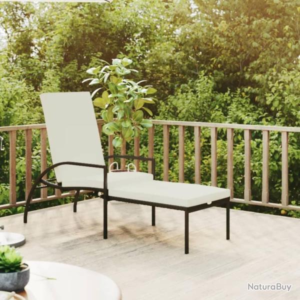 Chaise longue avec repose-pied R�sine tress�e Noir