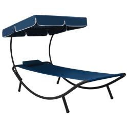 Lit de repos d'ext&eacute;rieur avec auvent et oreiller bleu