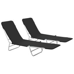 Chaises longues pliables lot de 2 Acier et tissu Noir