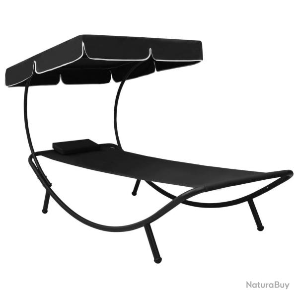 Lit de repos d'ext�rieur avec auvent et oreiller Noir