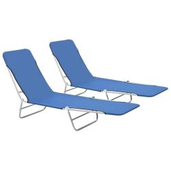 Chaises longues pliables lot de 2 Acier et tissu Bleu