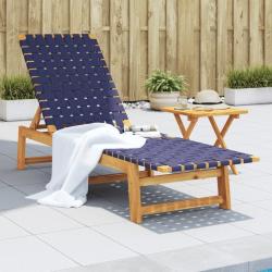 Chaises longues bleu fonc&eacute; bois d'acacia solide et tissu