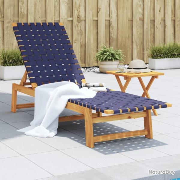 Chaises longues bleu fonc� bois d'acacia solide et tissu