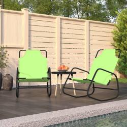 Chaises longues &agrave; bascule lot de 2 vert acier et textil&egrave;ne