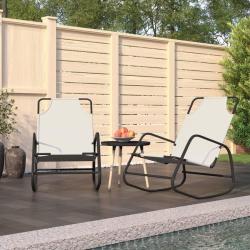Chaises longues &agrave; bascule lot de 2 cr&egrave;me acier et textil&egrave;ne
