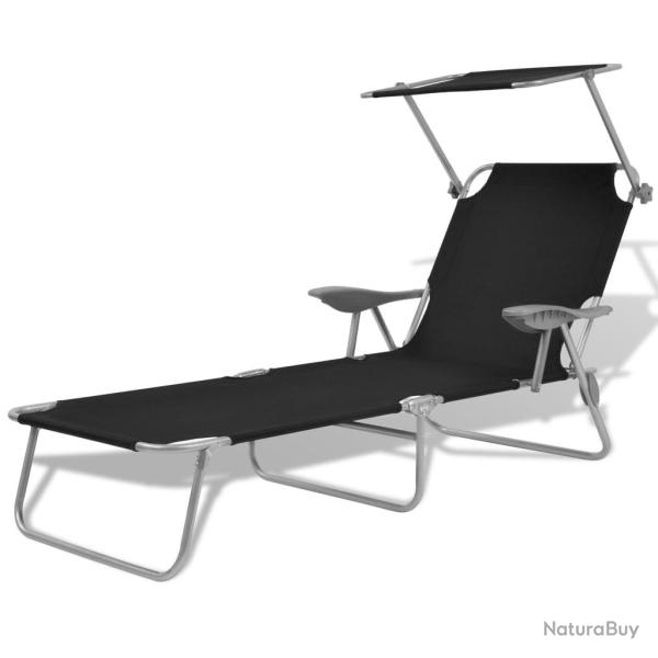 Chaise longue avec auvent Acier Noir