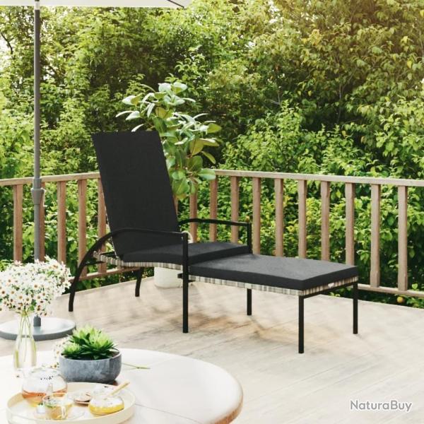 Chaise longue avec repose-pied R�sine tress�e Gris
