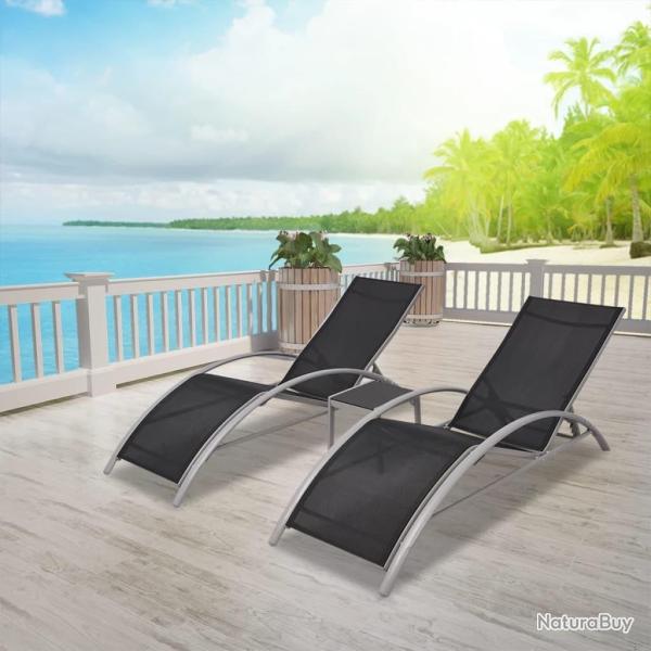 Chaises longues avec table Aluminium Noir