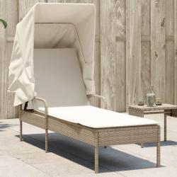 Chaise longue avec auvent beige r&eacute;sine tress&eacute;e