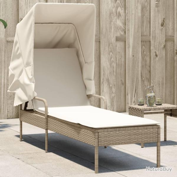 Chaise longue avec auvent beige r�sine tress�e