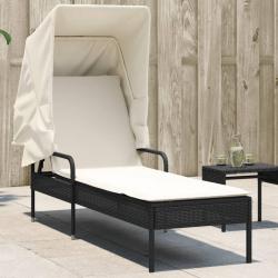 Chaise longue avec auvent noir r&eacute;sine tress&eacute;e