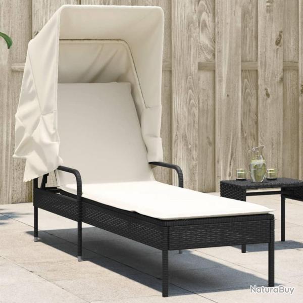 Chaise longue avec auvent noir r�sine tress�e