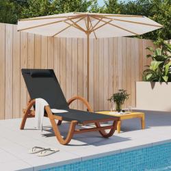 Chaise longue avec coussin gris textil&egrave;ne/bois massif peuplier