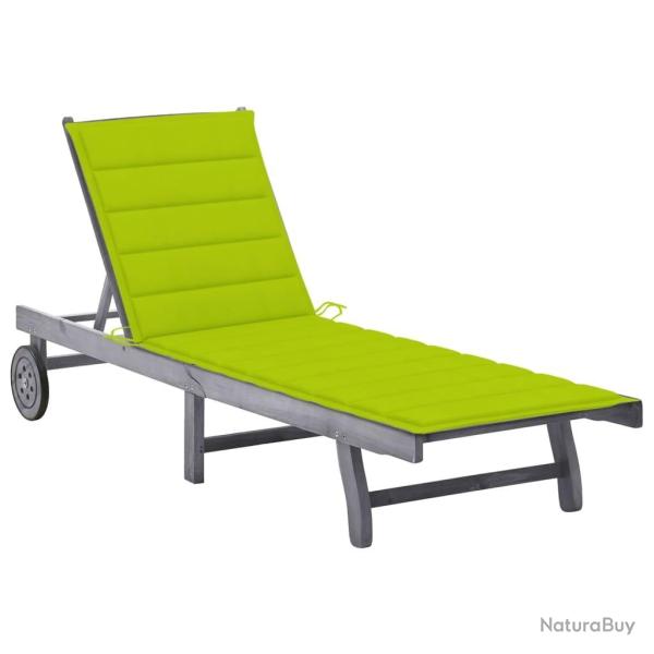 Chaise longue de jardin avec coussin Gris Bois d'acacia solide