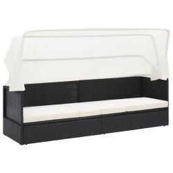 Canap&eacute; de jardin avec auvent Noir R&eacute;sine tress&eacute;e