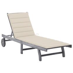 Chaise longue de jardin avec coussin Gris Bois d'acacia solide