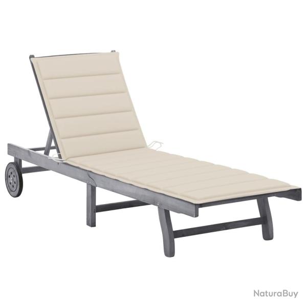 Chaise longue de jardin avec coussin Gris Bois d'acacia solide
