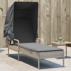 Chaise longue avec auvent gris clair r&eacute;sine tress&eacute;e