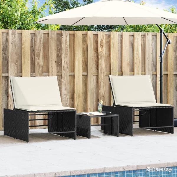 Chaises longues modulaires 2 pi�ces avec table en r�sine tress�e noire