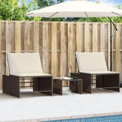 Chaises longues 2 pi&egrave;ces avec table en r&eacute;sine tress&eacute;e marron
