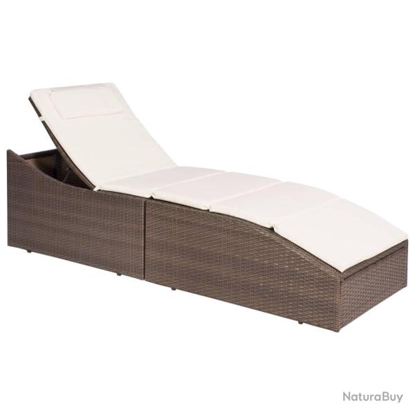 Chaise longue avec coussin R�sine tress�e Marron