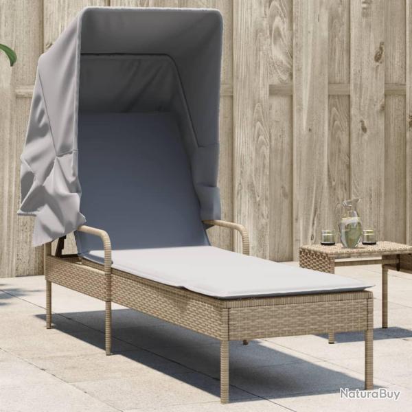 Chaise longue avec auvent beige r�sine tress�e