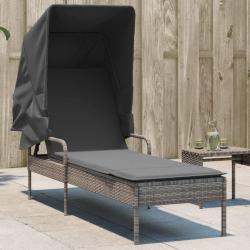 Chaise longue avec auvent gris r&eacute;sine tress&eacute;e