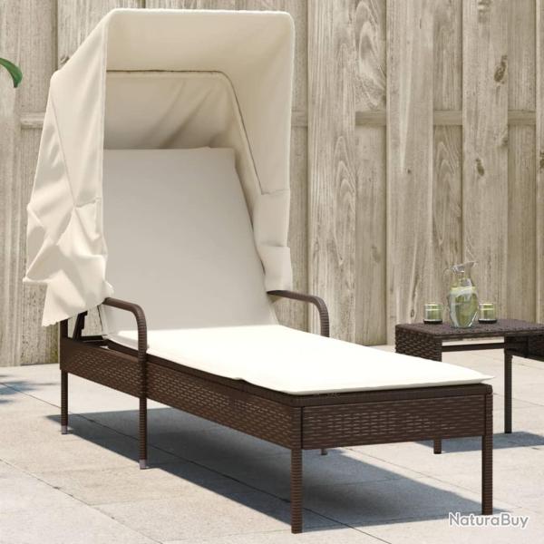 Chaise longue avec auvent marron r�sine tress�e