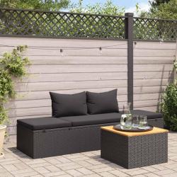 Chaise longue avec coussins R&eacute;sine tress&eacute;e Noir