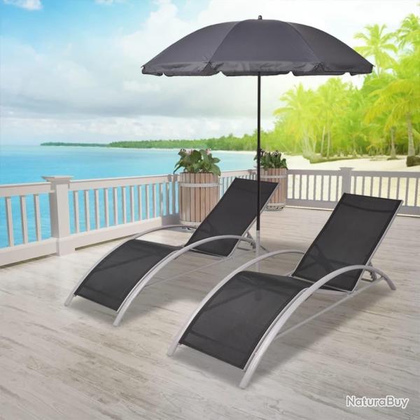 Chaises longues et parasol Aluminium Noir