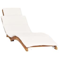 Chaise longue pliable avec coussin blanc cr&egrave;me Bois de teck