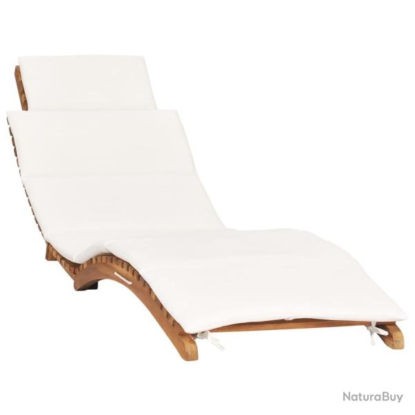 Chaise longue pliable avec coussin blanc cr�me Bois de teck