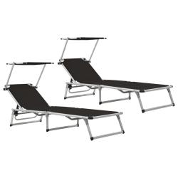 Chaises longues pliables et toit lot de 2 Aluminium textil&egrave;ne
