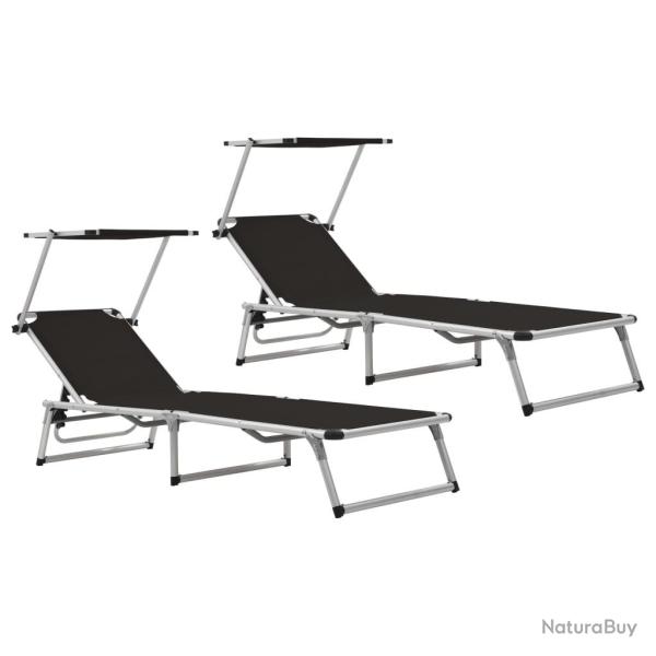 Chaises longues pliables et toit lot de 2 Aluminium textil�ne