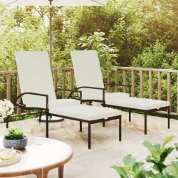 Chaises longues avec repose-pied 2 pcs R&eacute;sine tress&eacute;e Marron