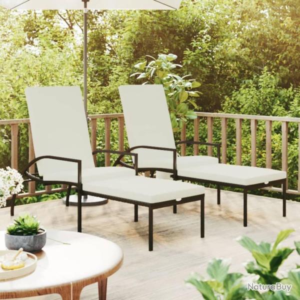 Chaises longues avec repose-pied 2 pcs R�sine tress�e Noir