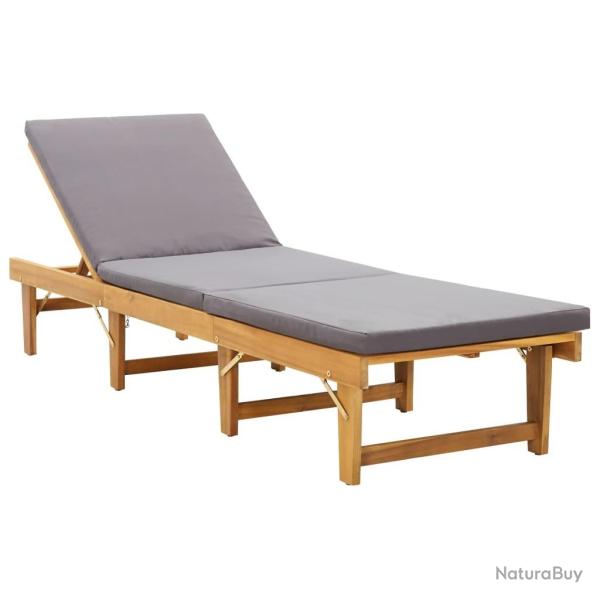 Chaise longue pliante avec coussin Bois d'acacia solide