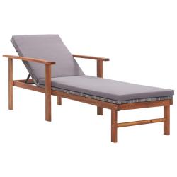 Chaise longue et coussin R&eacute;sine tress&eacute;e et bois d'acacia Gris