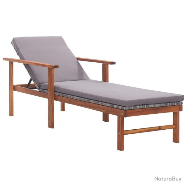 Chaise longue et coussin R�sine tress�e et bois d'acacia Gris