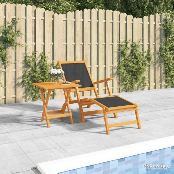 Chaise longue d'ext�rieur avec table Acacia massif et textil�ne