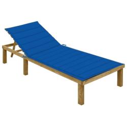 Chaise longue avec coussin bleu royal Bois de pin impr&eacute;gn&eacute;