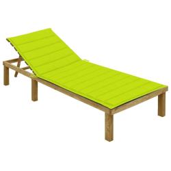 Chaise longue avec coussin vert vif Bois de pin impr&eacute;gn&eacute;