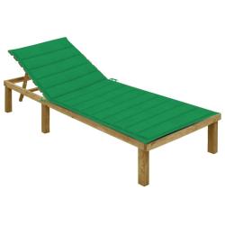 Chaise longue avec coussin vert Bois de pin impr&eacute;gn&eacute;