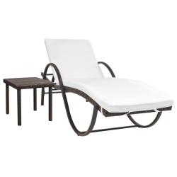 Chaise longue avec coussin et table R&eacute;sine tress&eacute;e Marron