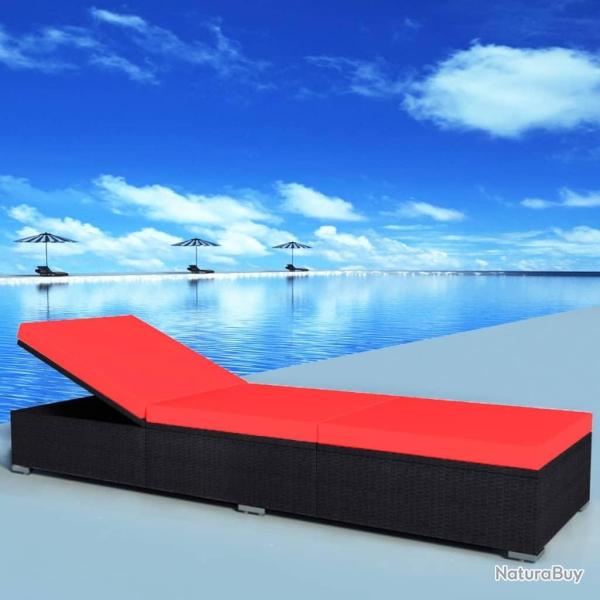 Chaise longue avec coussin R�sine tress�e Noir