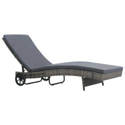 Chaise longue avec roues et coussin R&eacute;sine tress&eacute;e Anthracite