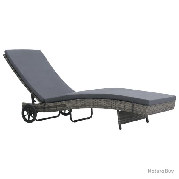 Chaise longue avec roues et coussin R�sine tress�e Anthracite