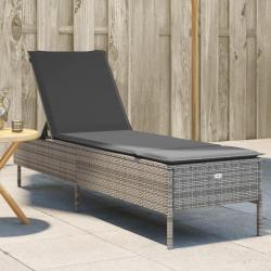 Chaise longue avec coussin gris r&eacute;sine tress&eacute;e