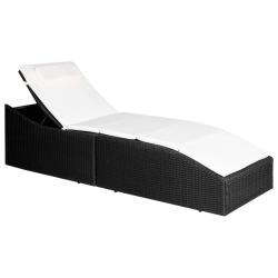 Chaise longue avec coussin R&eacute;sine tress&eacute;e Noir