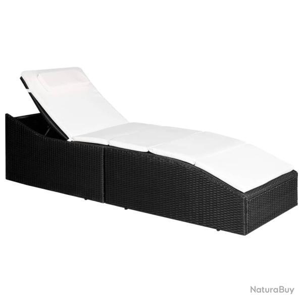 Chaise longue avec coussin R�sine tress�e Noir